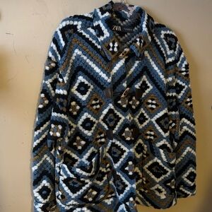 Zara Blue and Cream Cozy Cardigan